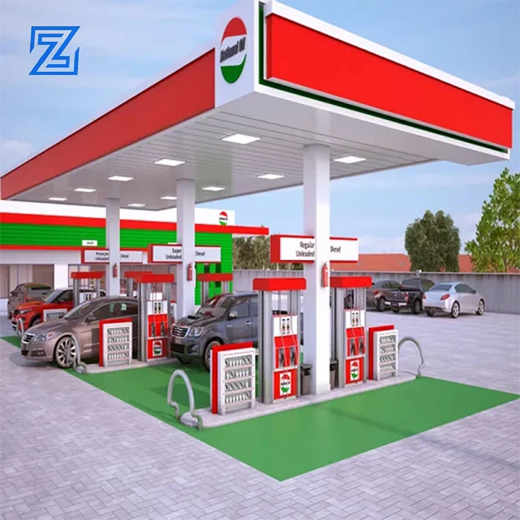 Custom Gas Station Canopy and Design Steel Accessories Led Canopy Frame Fuel Pump Gas Station