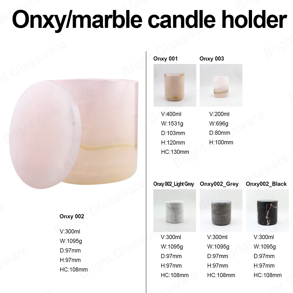 Wholesale Gray Onyx Marble 10oz Candle Vessels With Lid For Candle
