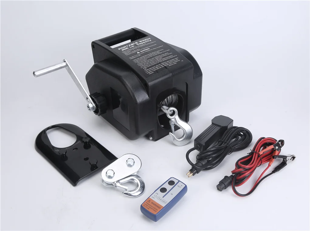 Portable 12v electric boat winch for pulling boats, stuck vehicles and other heavy items