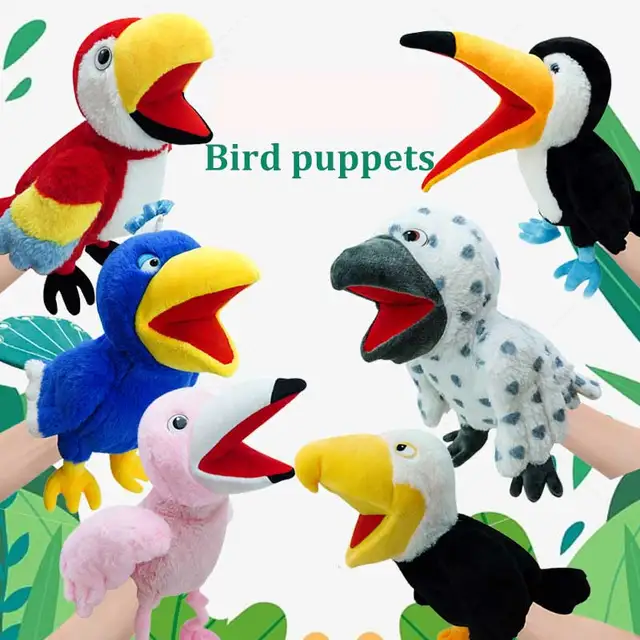 Custom Hand Puppet Animal Soft Baby Plush Toy Parrot Toucan movement talking bird with Movable Mouth for children