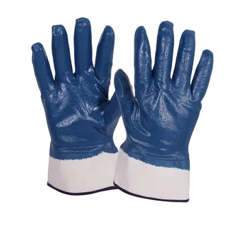 GD4004 Heavy Duty Oil proof Work Gloves with Blue Nitrile Coating dipped Anti-Slip Safety Cuff  glove