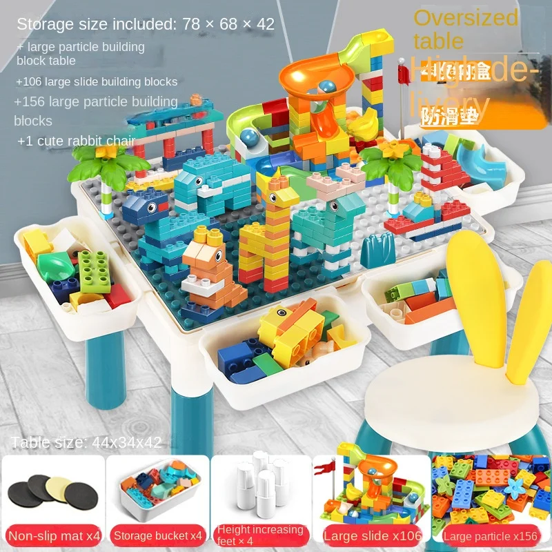 New Style Multi Activity Table Set Large Building Blocks Compatible Bricks Toy Play Table Includes 1 Chair and Building Block