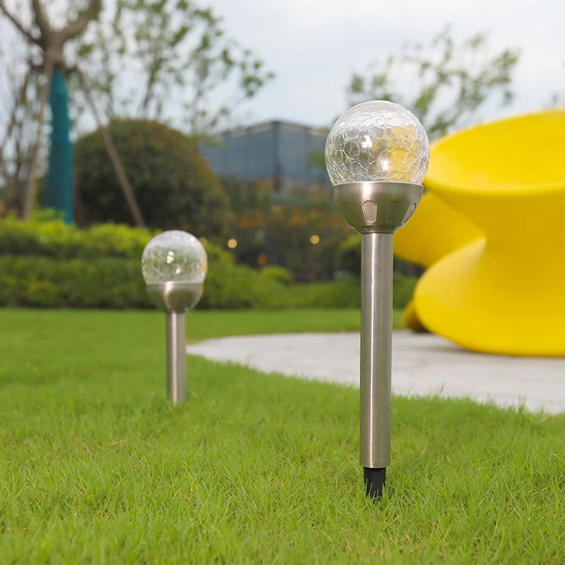 Solar Power Color Changing LED Glass Crystal Crackle Ball Lights for Outdoor Garden Path