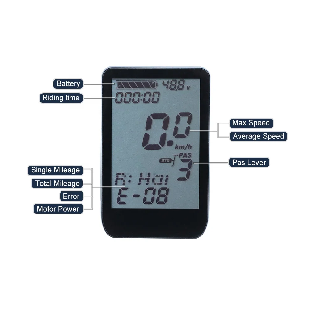 Customized Electric Bicycle Speedometer LCD Display 24v-72v