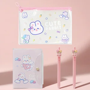 Cute Rabbit Pattern Set Pen Case+Notebook+2 Neutral Pens Student Learning Stationery Set School Gift Festival Gift