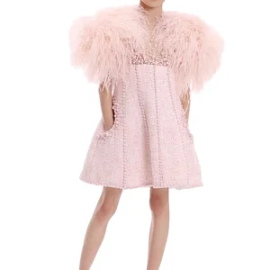 Customizable High Quality Kids Ball Grown Feather Sleeve Girls Party Dress Fashion Show Princess Dress