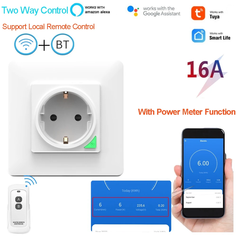Eu 16a 230v Smart Power Socket Plug Wireless Remote Control Wifi Smart
