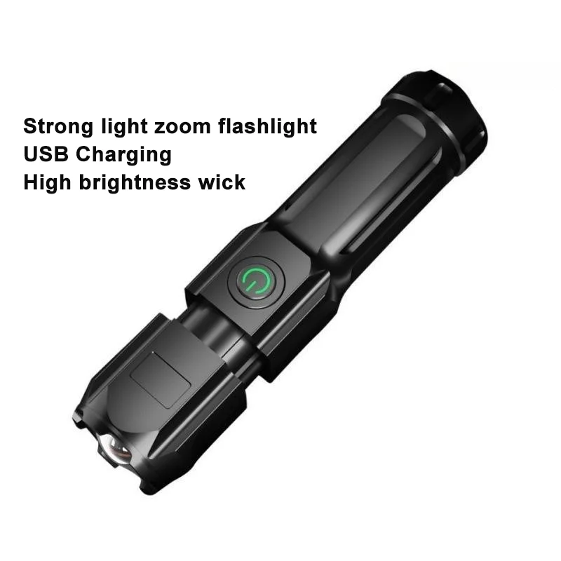 Strong Highlight USB Charging  Flashlight Work Light For Camping Long Range Zoom Small Portable Flashlight