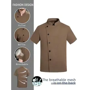 Customize Logo Mens Khaki Fireproof Breathable Short Sleeve Chef Uniform with Breathable Mesh Back