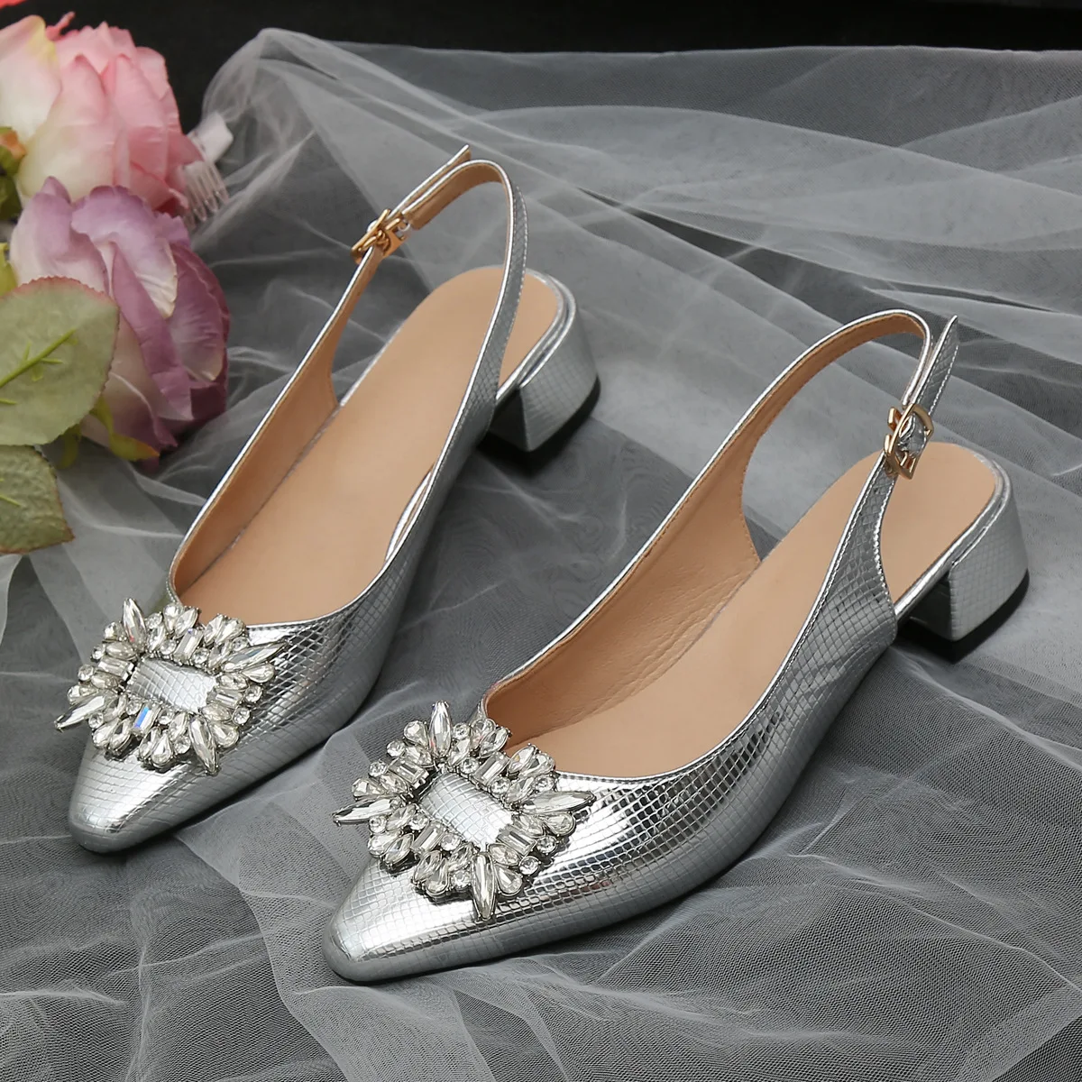 Women Pumps Snakeskin Sandals Women Summer Empty Sandals Semi