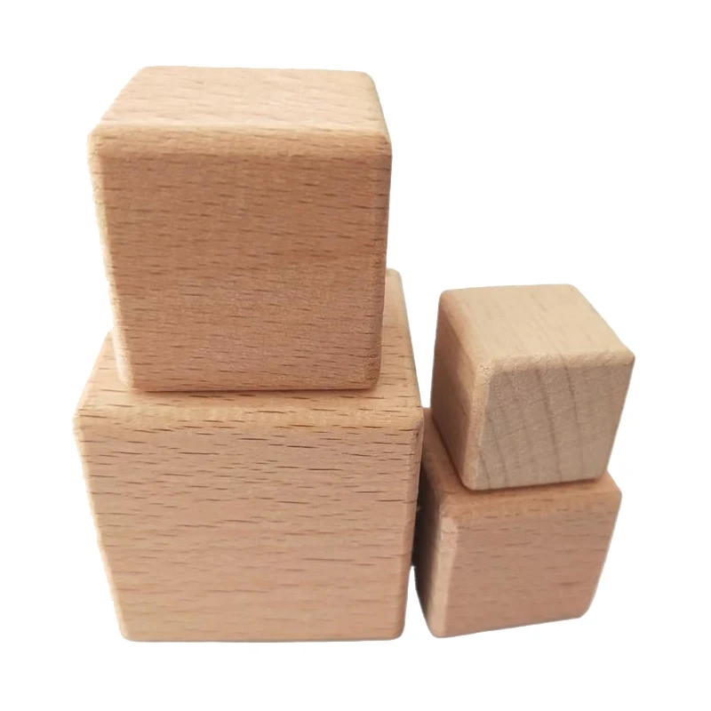 Natural Beech Wood Unfinished square Block DIY Wooden Blocks Accessory Toy for Kids
