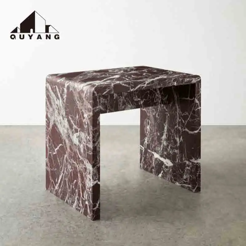 QUYANG Custom Modern Furniture Home Decoration Living Room Side Table Natural Marble Plinth Bench Stone Stool Seat