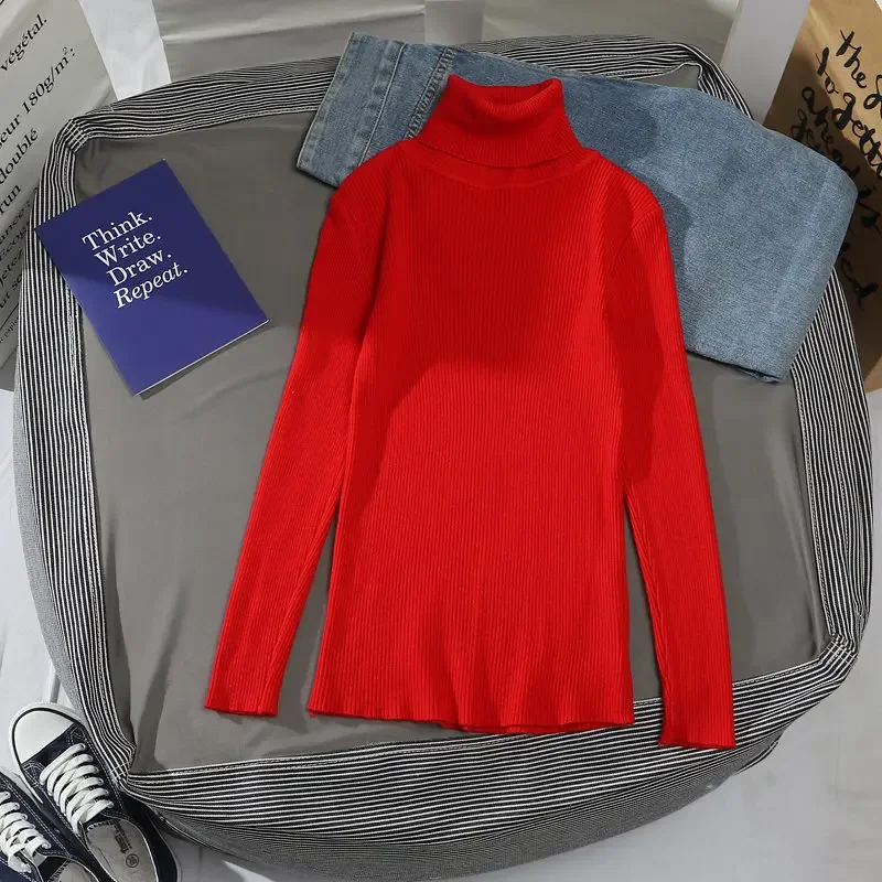 Women's Autumn Winter Turtleneck Sweater - Slim Fit Solid Knitted Cashmere Blend Pullover - Soft & Warm