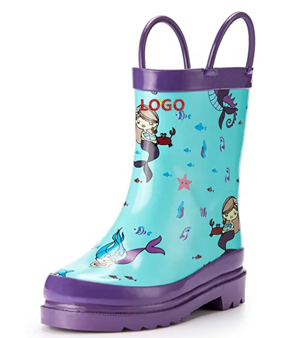 Waterproof Printed Rain Boot with Easy Pull on Handles