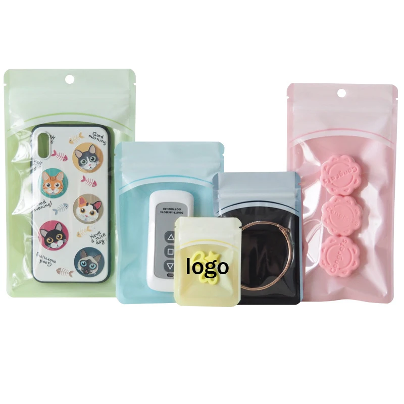 Custom Logo Macaron Pink Color Mylar Ziplock Bag Sealable Packaging  Bags with One Side Clear for Makeup Brush Eyelash