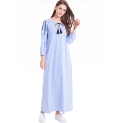 Blue white stripe robe longue ete de grossesse pour femmes summer full sleeve long maxi dress loose women ladies casual dresses