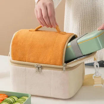 Food toast lunch double layer thickened insulation bag single shoulder portable box storage large capacity pi