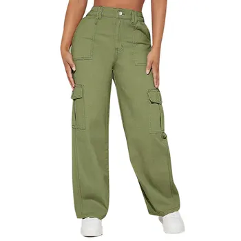 OEM women's jeans high waist flap pocket cargo denim jeans women's cargo pants jeans