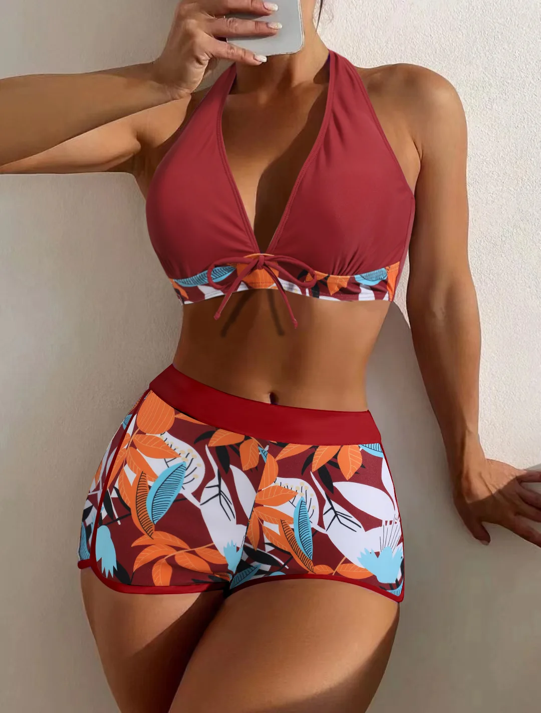 2024 Swimsuit Women's Split Three-Piece Printed Metal U-Shaped Bikini Bikini Swimsuit