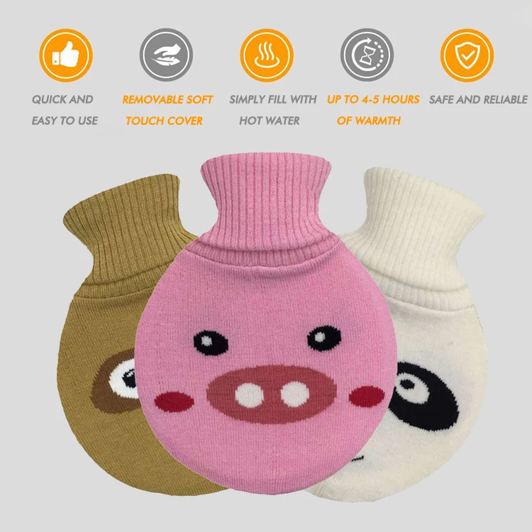 customized round shape hot water bag 1000ml cute rubber hot water bottle heat bag knitted covers