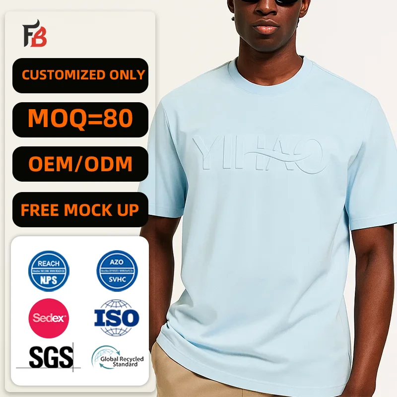 Wholesale Custom Heavyweight Oversized Embossed t Shirt for Men High Quality 3d Embossed t Shirt