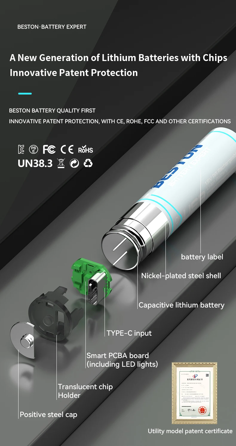 BESTON 2200mWh AA USB-C lithium battery