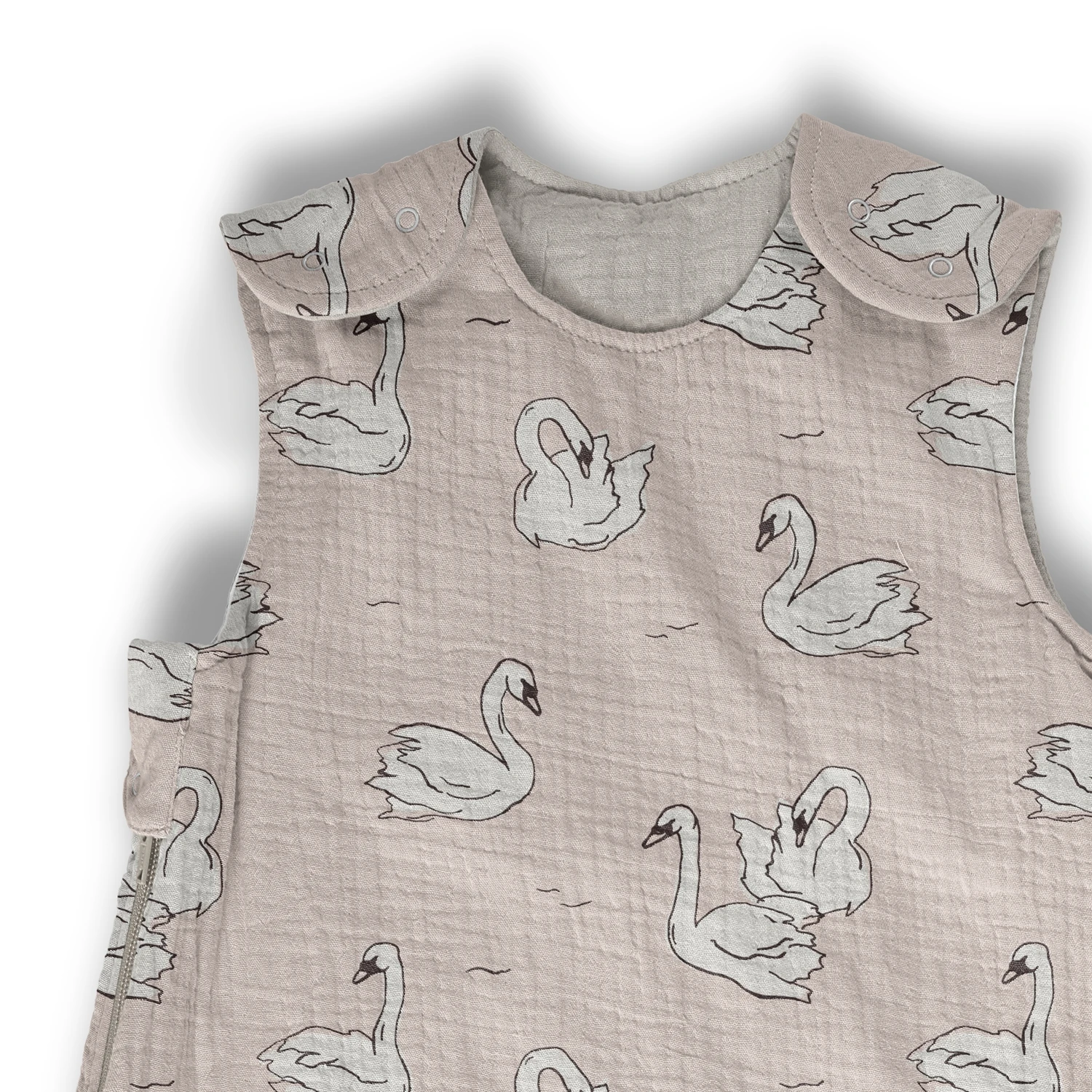 Small Batch Custom Design Swan Print Kids Sleeping Gown Organic Muslin