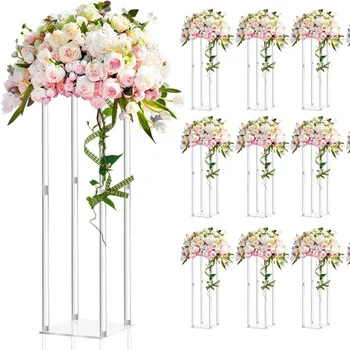 Acrylic Vases Wedding Centerpieces 2 Pcs Clear Column Flower Stand Flower Vases for Centerpieces