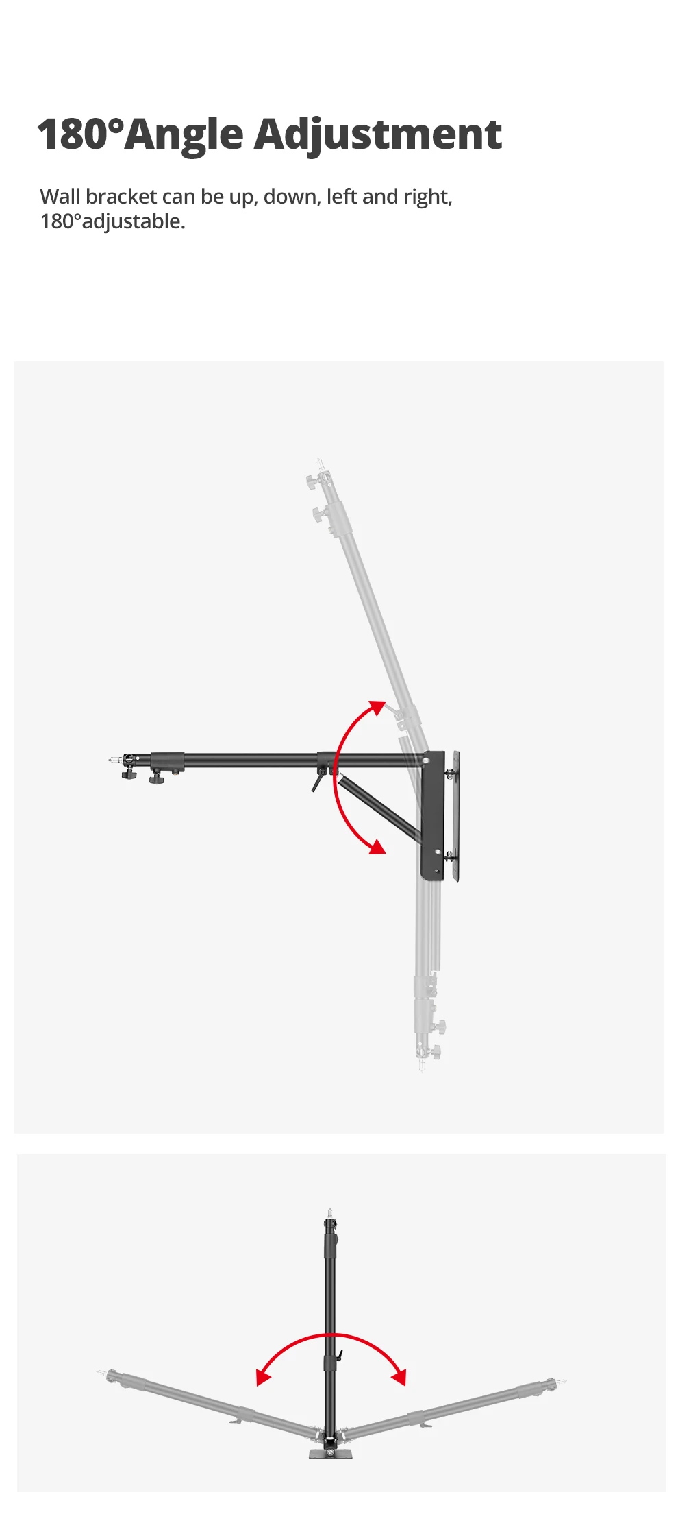 80cm - 136cm Triangle Wall Mounting Boom Arm Light Stand for Photography Studio Video Strobe Flash Lighting