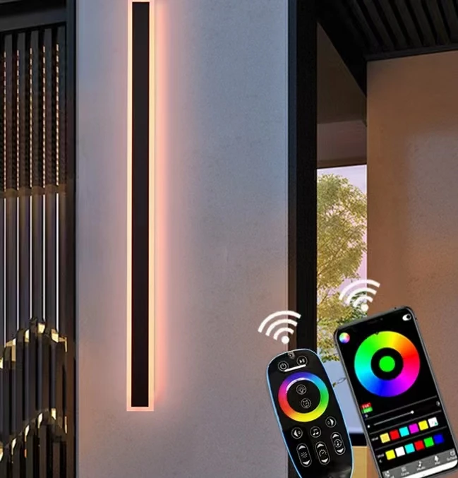 110V 220V RGB Color Changing IP65 LED Wall Light Linear Long Strip Outdoor Smart Wall Lamp With Remote Control