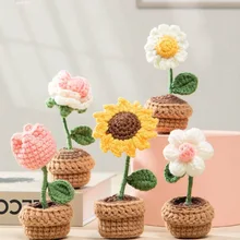 Artificial Carnation finished style knitted crochet sunflower rose daisy lily for celebration gift flowers