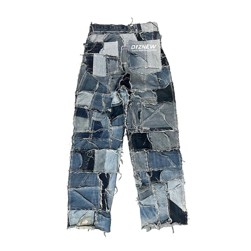 DiZNEW Streetwear Custom Designer Frayed Trousers Denim Pants Ripped Skinny Jeans Men factory