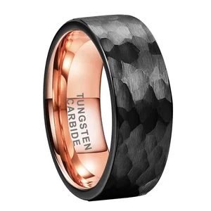 Coolstyle Jewelry 8mm Black Rose Gold Hammered Tungsten Carbide Ring for Men Women Fashion Jewelry Engagement Wedding Band