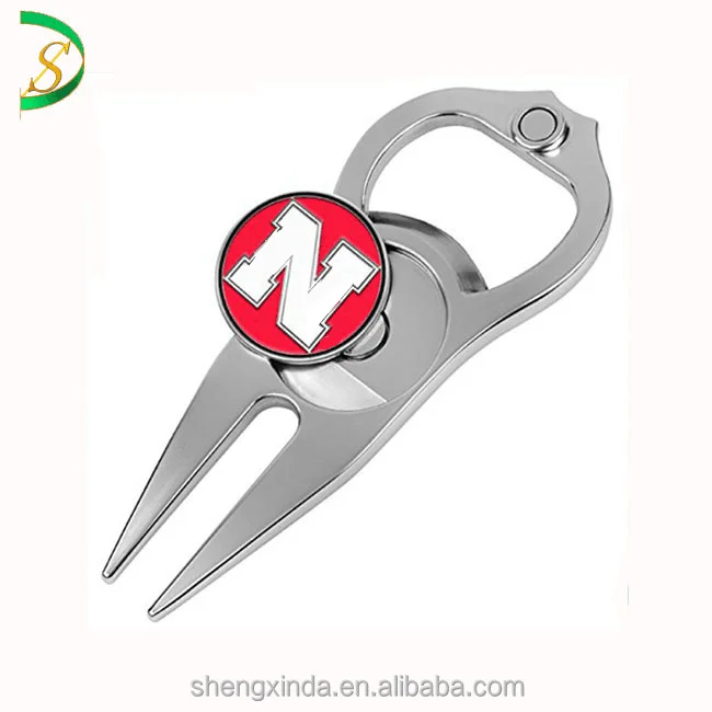 Customized Golf Cleaner Multi Functional Grass Ball Pit Repair Tool with Ball Marking Green Fork Bottle Opener