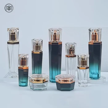 Luxury 20g 50g 20ml 40ml 90ml 110 ml Hexagonal empty skincare lotion cream glass set spray cosmetic bottle packaging with pump