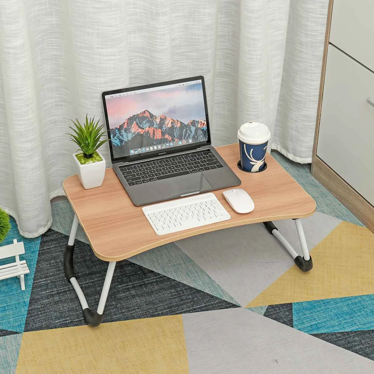 Adjustable  Folding Laptop Stand Holder Study Desk Wooden Foldable Computer Desk Bed Sofa Table Stand