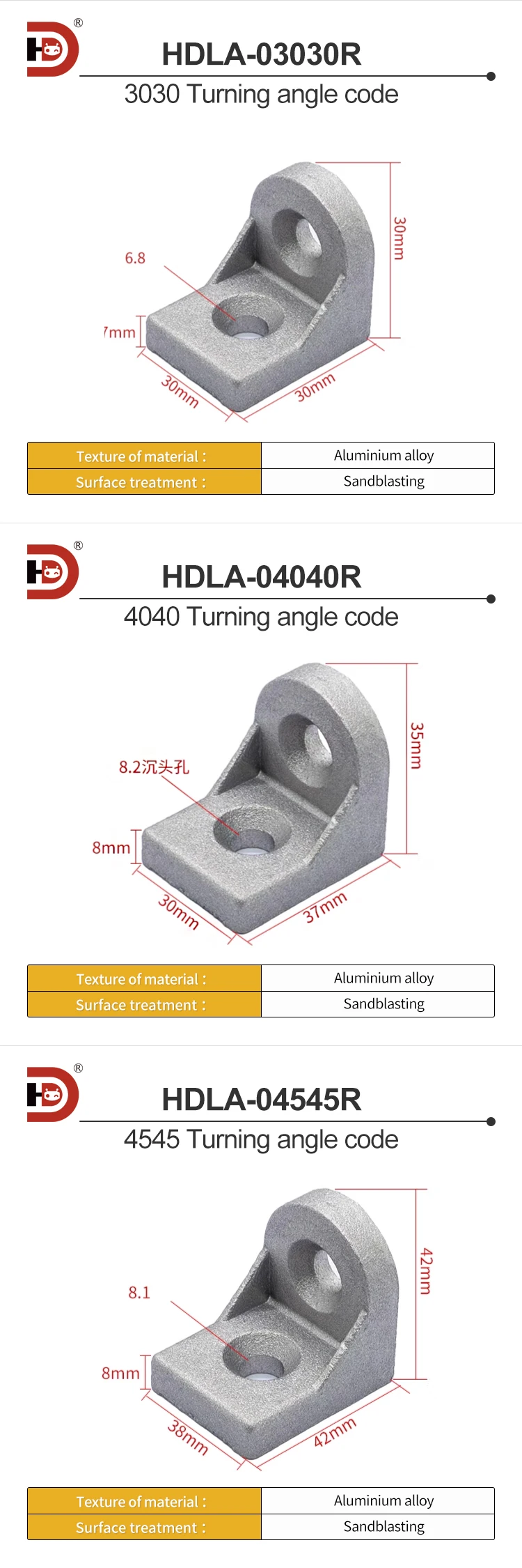 20/30/40/45 Arbitrary Angle Corner Code Aluminum Profile Connector Accessories Multi-directional Profile Fixing Parts details