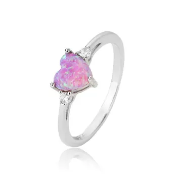 Ready To Ship Hot Sale Blue Pink White Opal Rings 925 Sterling Silver Heart Ring For Women