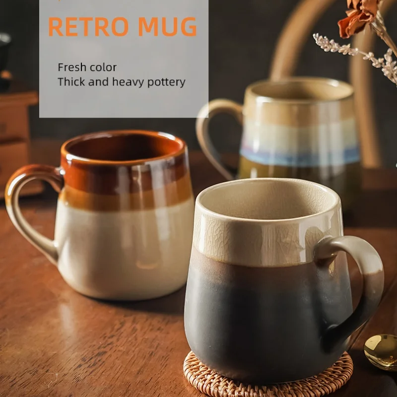 FENN Vintage Custom Ceramic Cup Coffee Mug Stoneware 450ml Retro Ice Crack Design Ceramic Coffee Tea Mug Reactive Glaze Gift Mug