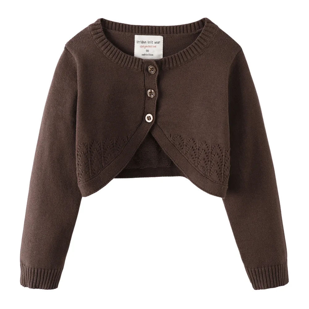 Wholesale Pure Cotton Pointelle Bolero Girl's Lace Effect Trim Knitted Cardigan Sweater Knitwear Long Sleeve Short Cardigan