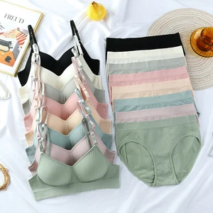 China Factory Seamless  Bra Gather Fixed Cup No Steel Ring Student Girl Underwear Women's  Bra Set Female