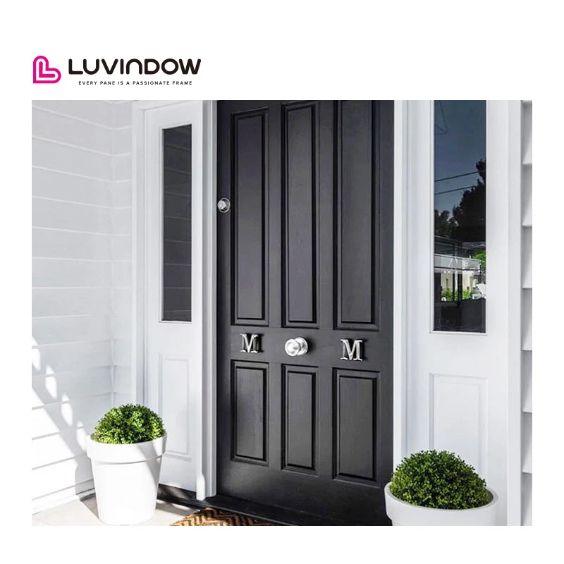 Luvindow Factory Directly Thermal Break Low-E Powder Coated Black Solid Wood Entry Front Doors