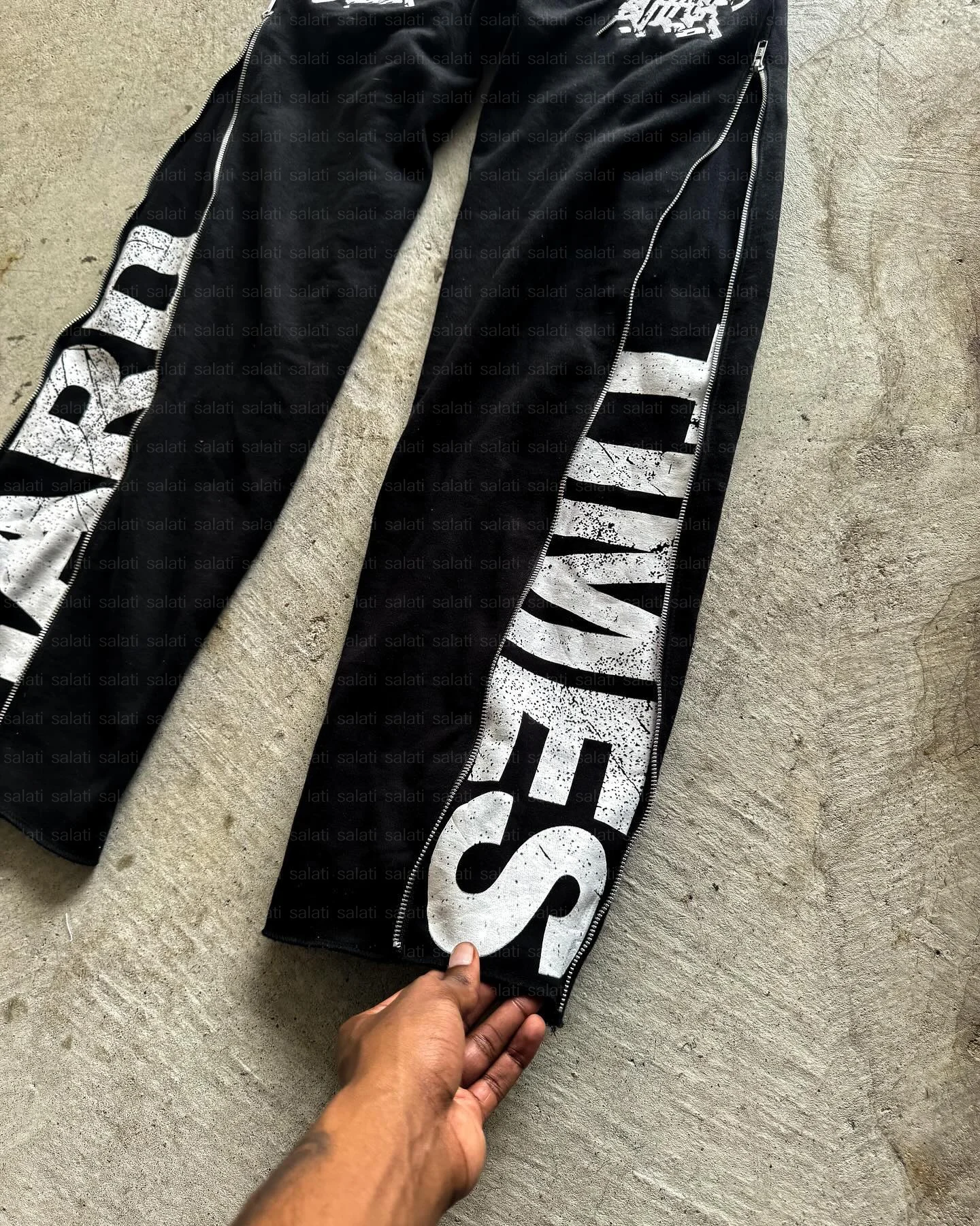 Customized Flared Sweat Pants Men Zipper Printing Heavy Cotton Baggy French Terry Jogger Track Sun Faded Acid Washed Sweatpants gallery 3