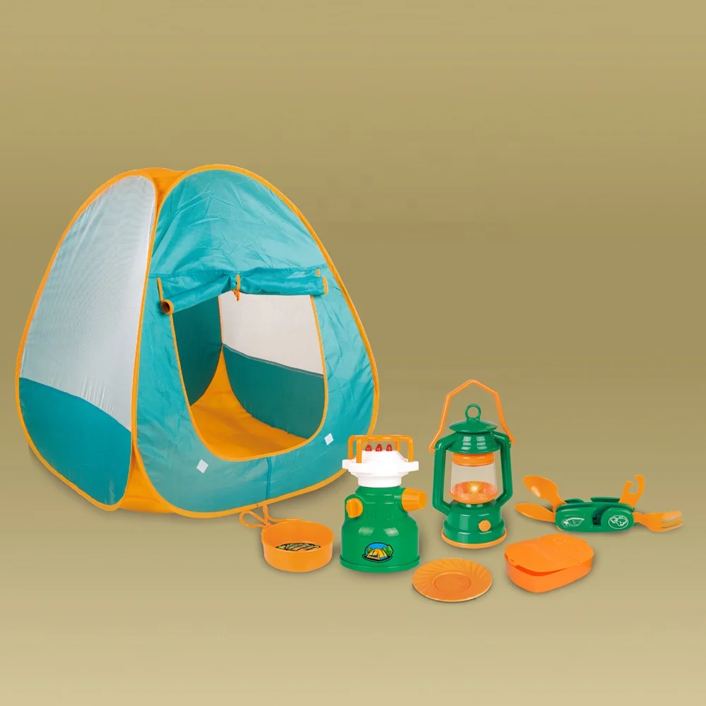 Aitdoll Kids Camping Set with Play Tent 21pcs Pop Up Tent for Kids Camping Gear Set Camping Gear Tool Pretend Play Set for Toddlers Kids Boys Girls Outdoor Toy Birthday Gift 