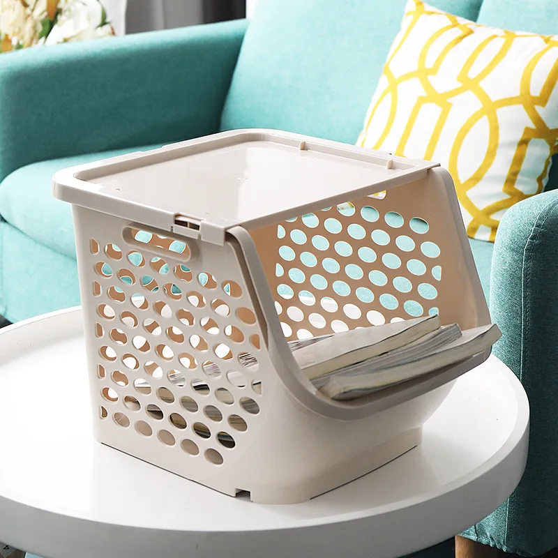 Multifunctional floor shelf large stackable kitchen plastic square lattice fruit and vegetable storage basket thickened