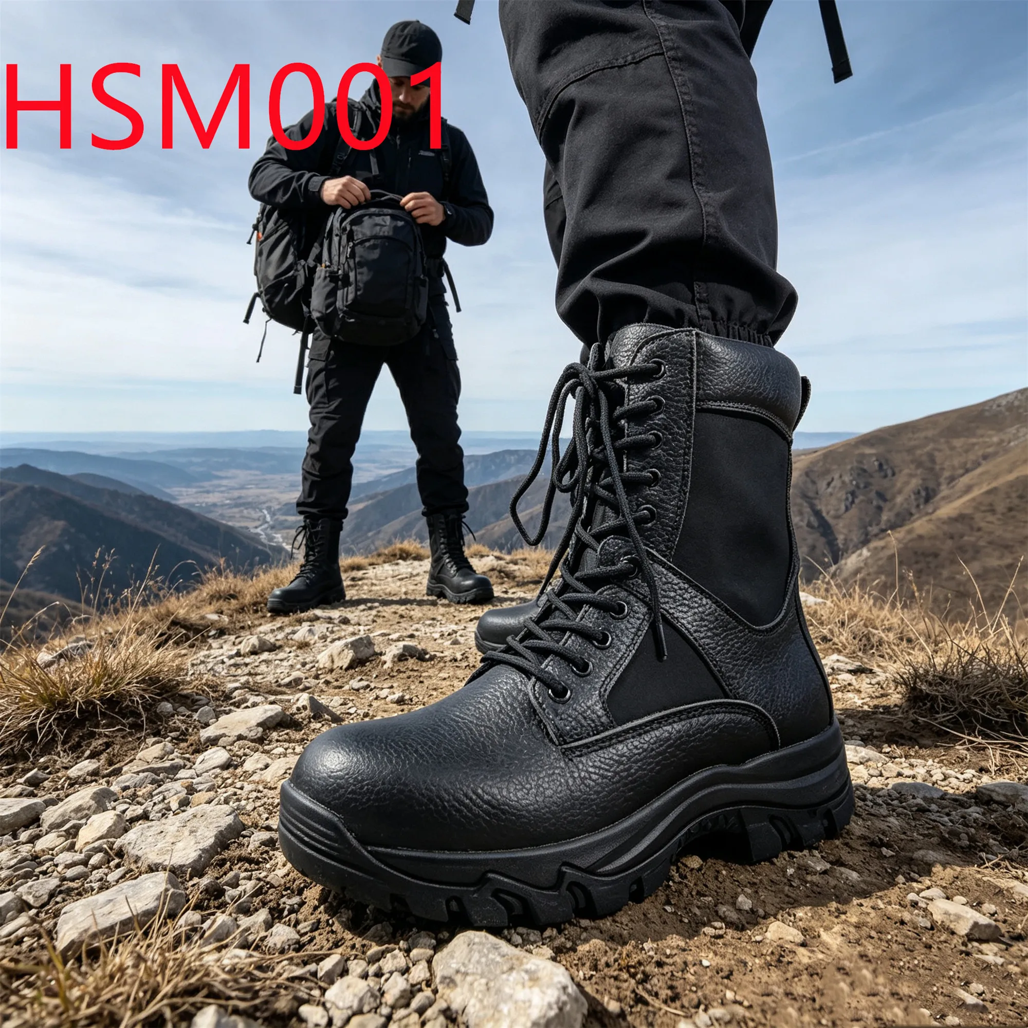 HY,Factory Price Best Embossed Leather Hua Singh Men Leather Boots Withstands Impact PU+rubber Outsole Tactical Boots HSM001