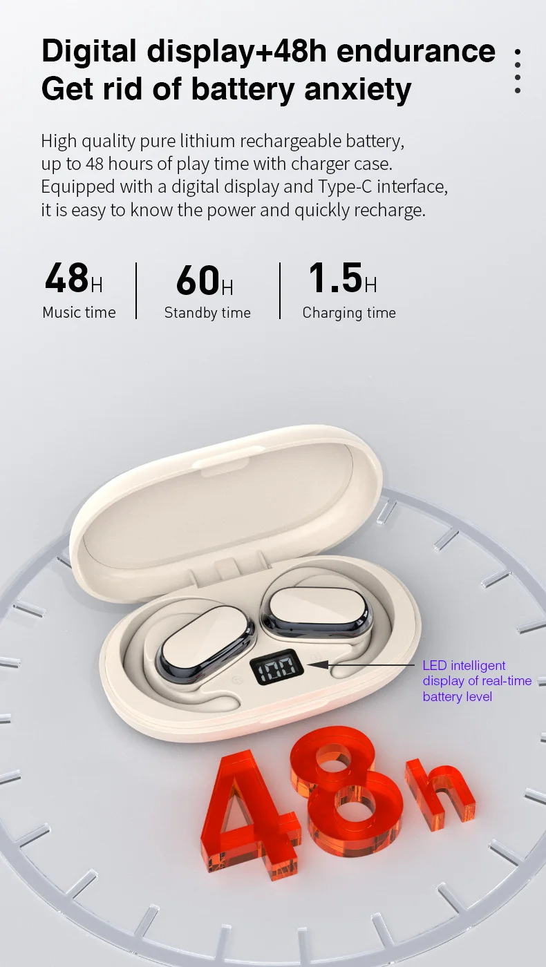 Rotating Ear Hanging Sports Running Earphones extra Long Standby Heavy Bass Stereo Factory Direct Sales