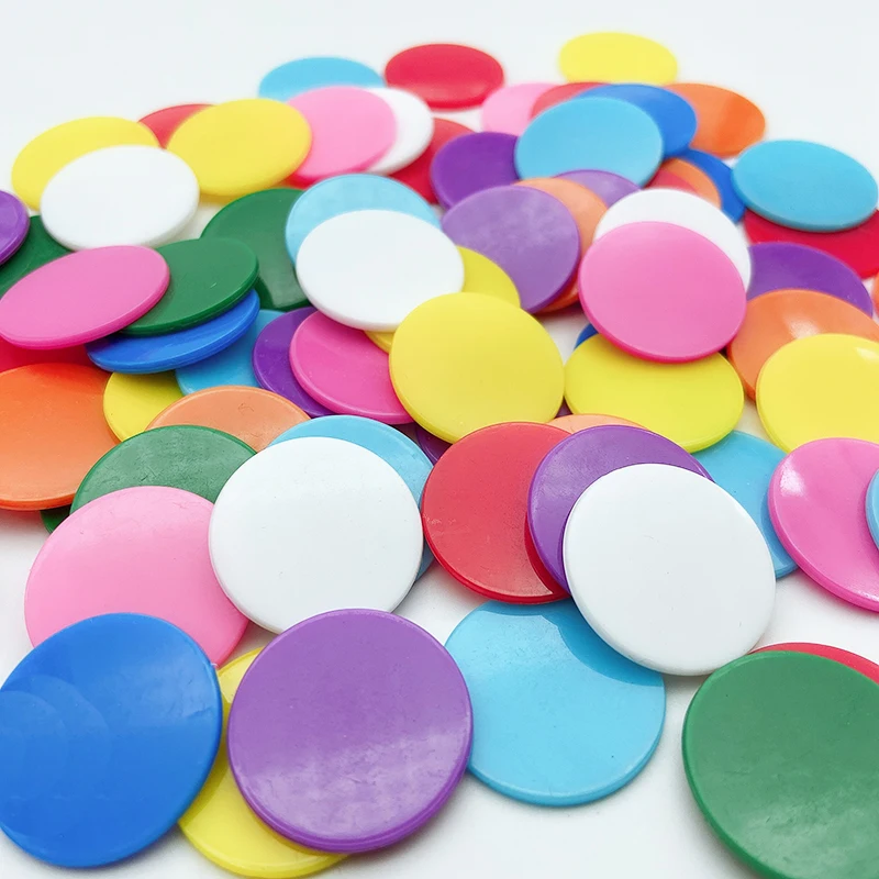 Оптовая продажа, пластиковые круглые чипы для обучения школьным играм, 19 мм/24 мм, чипы для игры в бинго и покера
