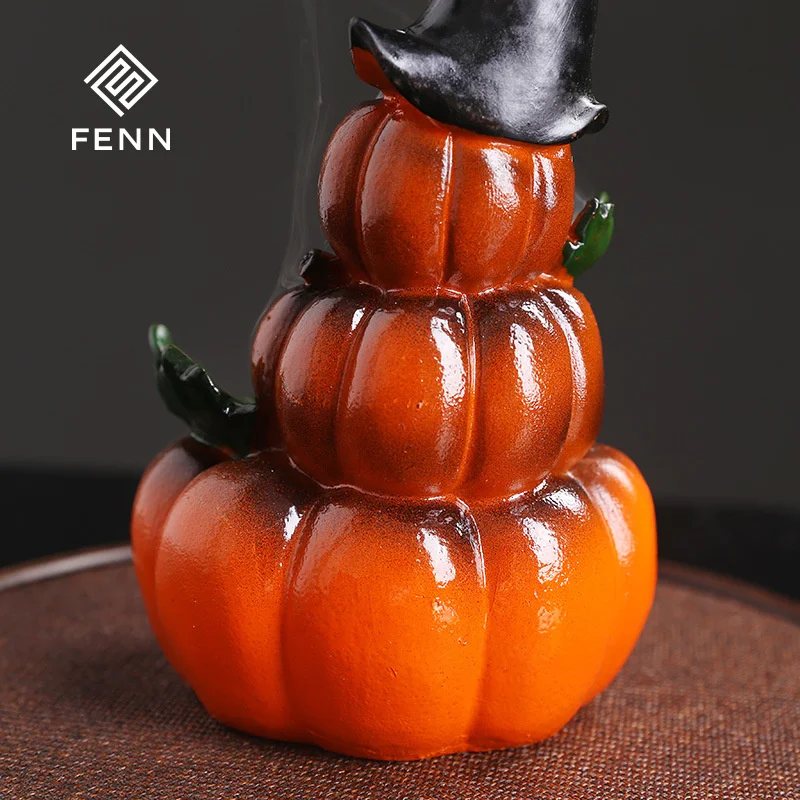 FENN Halloween Ghost Festival Backflow Incense Burner Gift Ceramic Pumpkin Waterfall Backflow Incense Burner Party Decoration