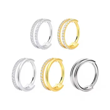 ASTM F136 Titanium Piercing 16G Fashion Earrings Nose Septum Hoop Ring Double-row CZ Sparkling Women Daily Wear Jewelry